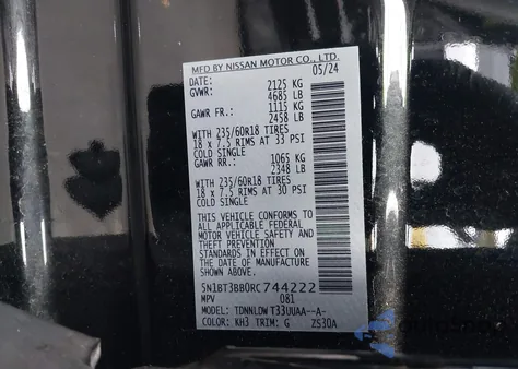 2024 Nissan Rogue Sv Intelligent Awd from USA, damaged, VIN 5N1BT3BB0RC744222